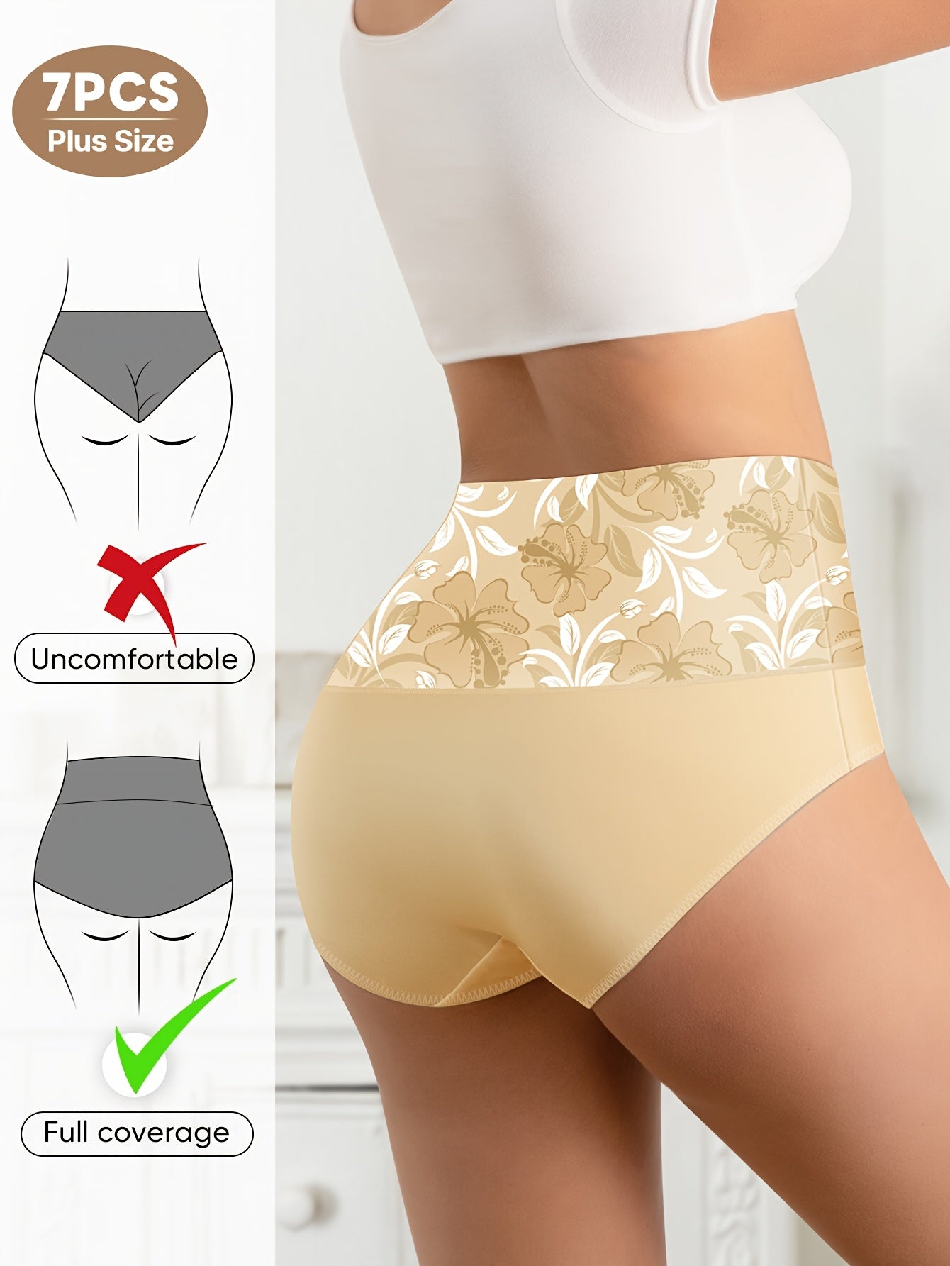 7-комплект женских трусов с высокой талией для контроля живота, дышащий нейлон, однотонный цвет