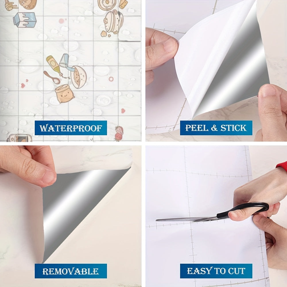 Cartoon Wallpaper Self-Adhesive Waterproof Oil Proof Wall Stickers for Kitchen Living Room Bedroom