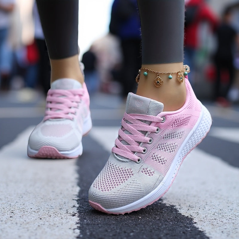 Women's Breathable Mesh Running Shoes Low-Top Sneakers Black Pink