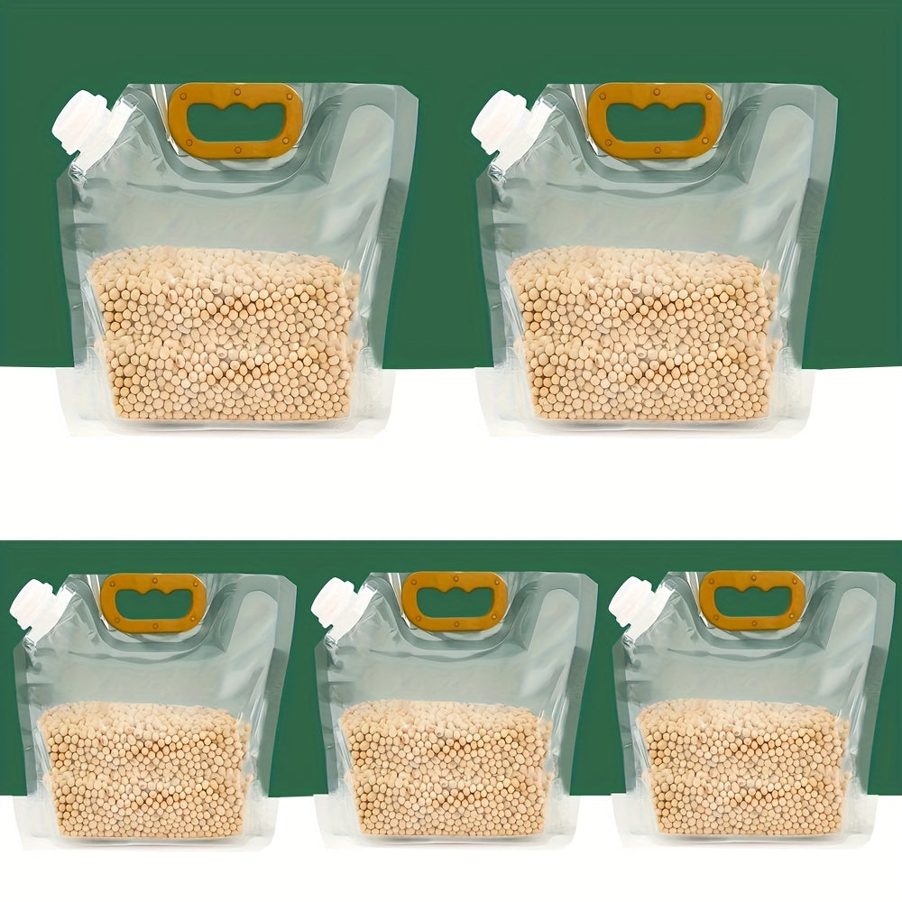 5 ta qayta ishlatiladigan saqlash sumkasi, tutqichi va nozzle bilan - Sub qadoqlash, yangi saqlash va hidni oldini olish uchun mukammal, suyuq tushlik, tuzlangan go'sht, mevalar va sabzavotlar, donlar va uy oshxona ta'minotlarini saqlash uchun ideal.