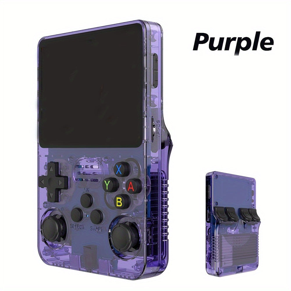 Retro Handheld Game Console 8.89cm IPS Screen Linux 64GB Emulator Rechargeable Battery in White Purple Transparent