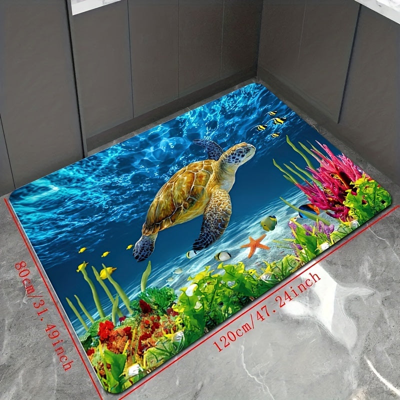 Soft Non-Slip Bath Rug with Sea Turtle Pattern Absorbent Bathroom Carpet