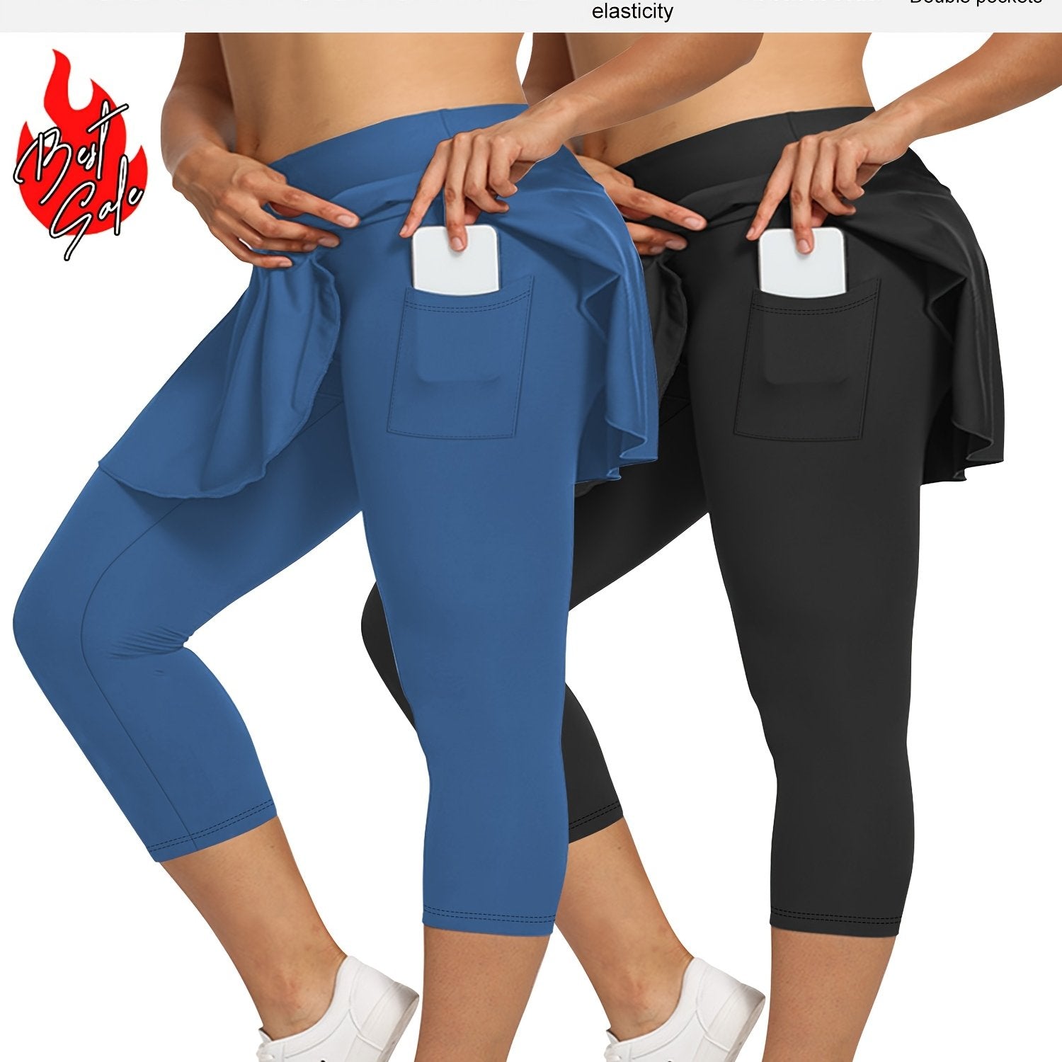 Women's High-Waist 7-Inch Skort Pants with Pockets Stretchy Soft Plus Size