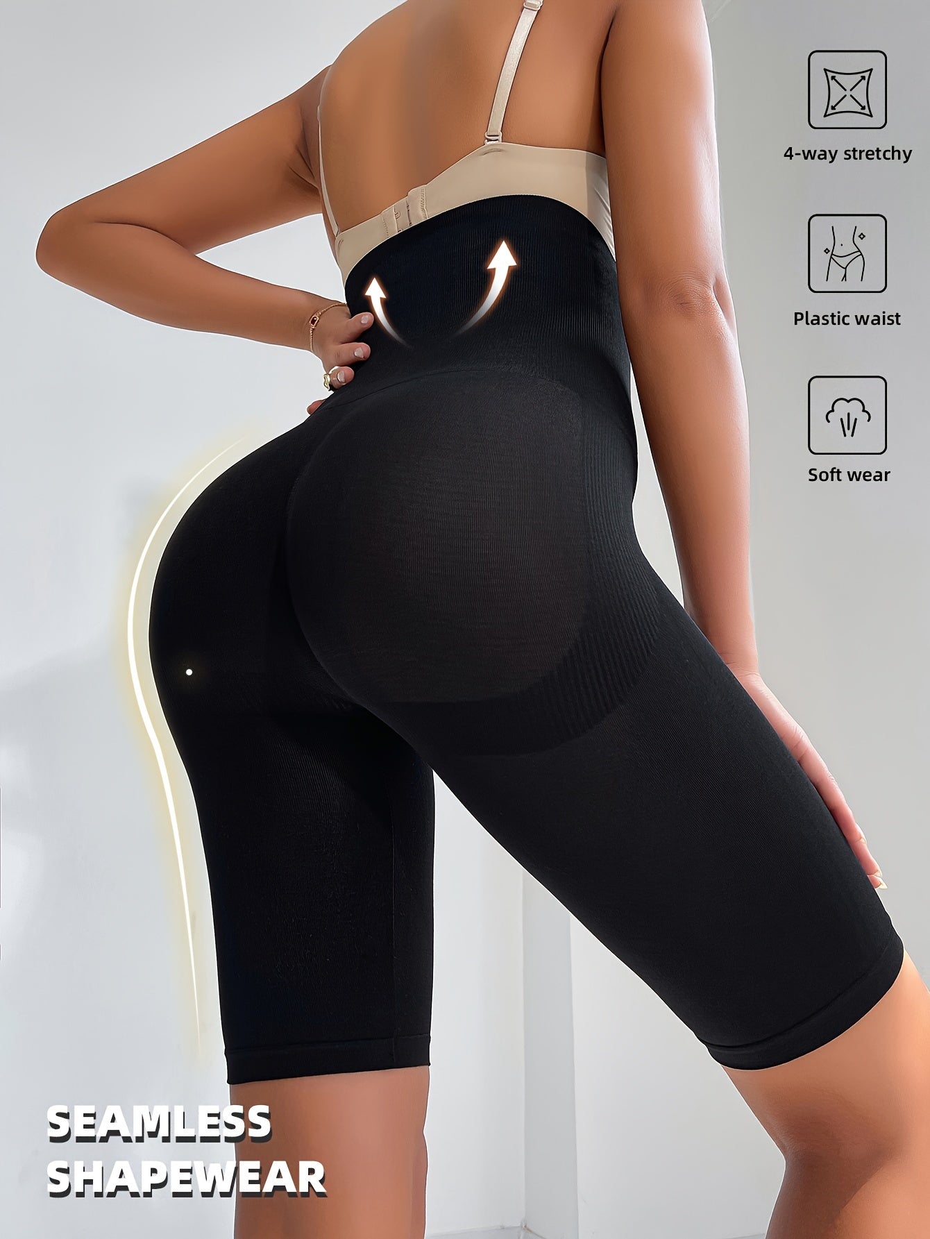 Women High-Waist Thigh Slimmer Shapewear Shorts Solid Color Polyamide Elastane