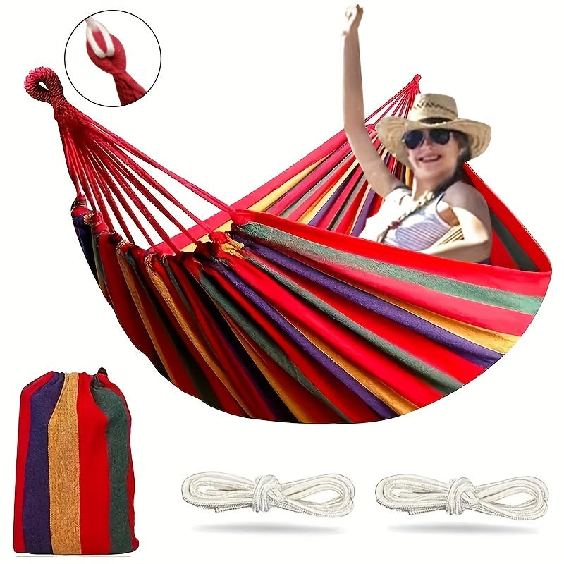 Colorful Fabric Hammock with Anti-Roll Design Supports 149.69KG Tree-Friendly Straps Portable