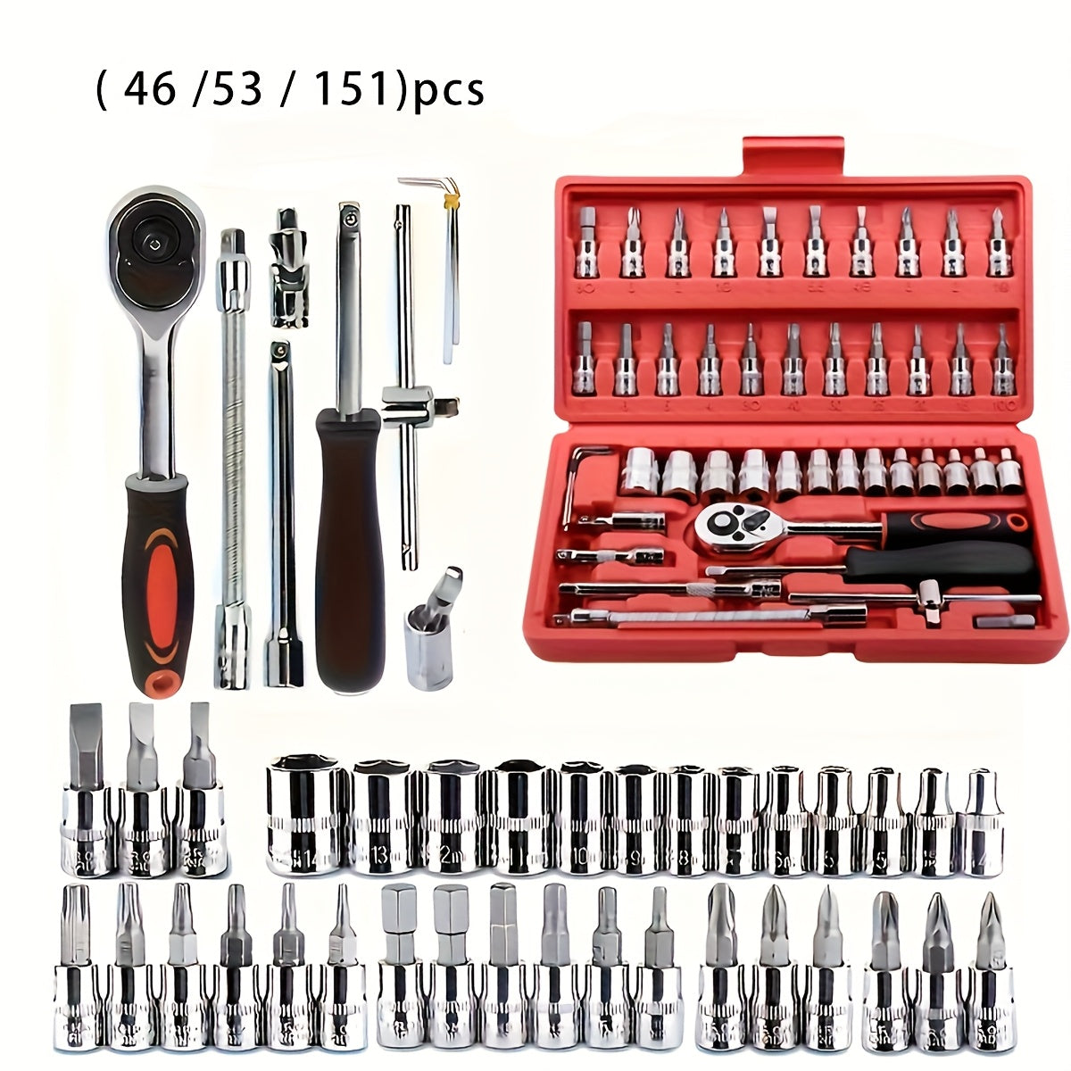 Professional Tool Set 46-151pcs Vanadium Chromium Steel Repair for Cars Bikes