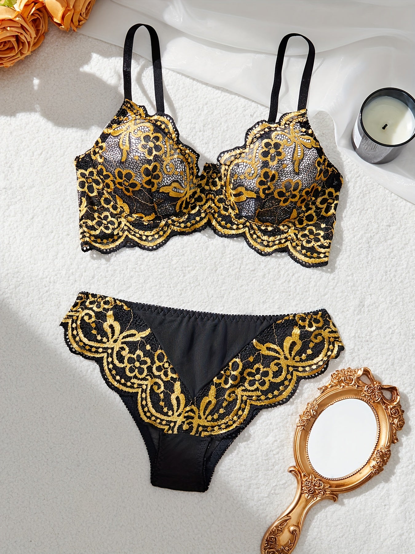 Black and Gold Lingerie Set with Contrasting Colors for Women