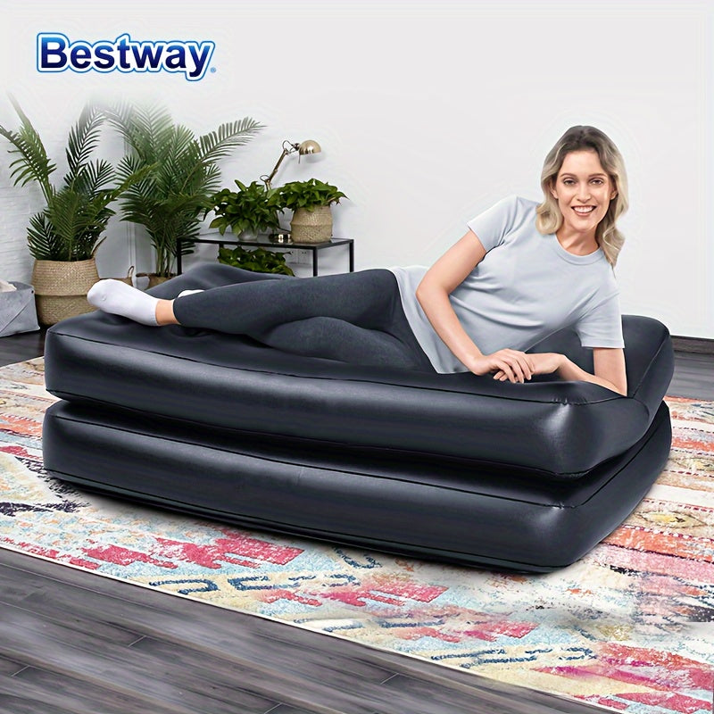 Double Inflatable Sofa Black PVC Outdoor Camping Lawn Decor with Backrest
