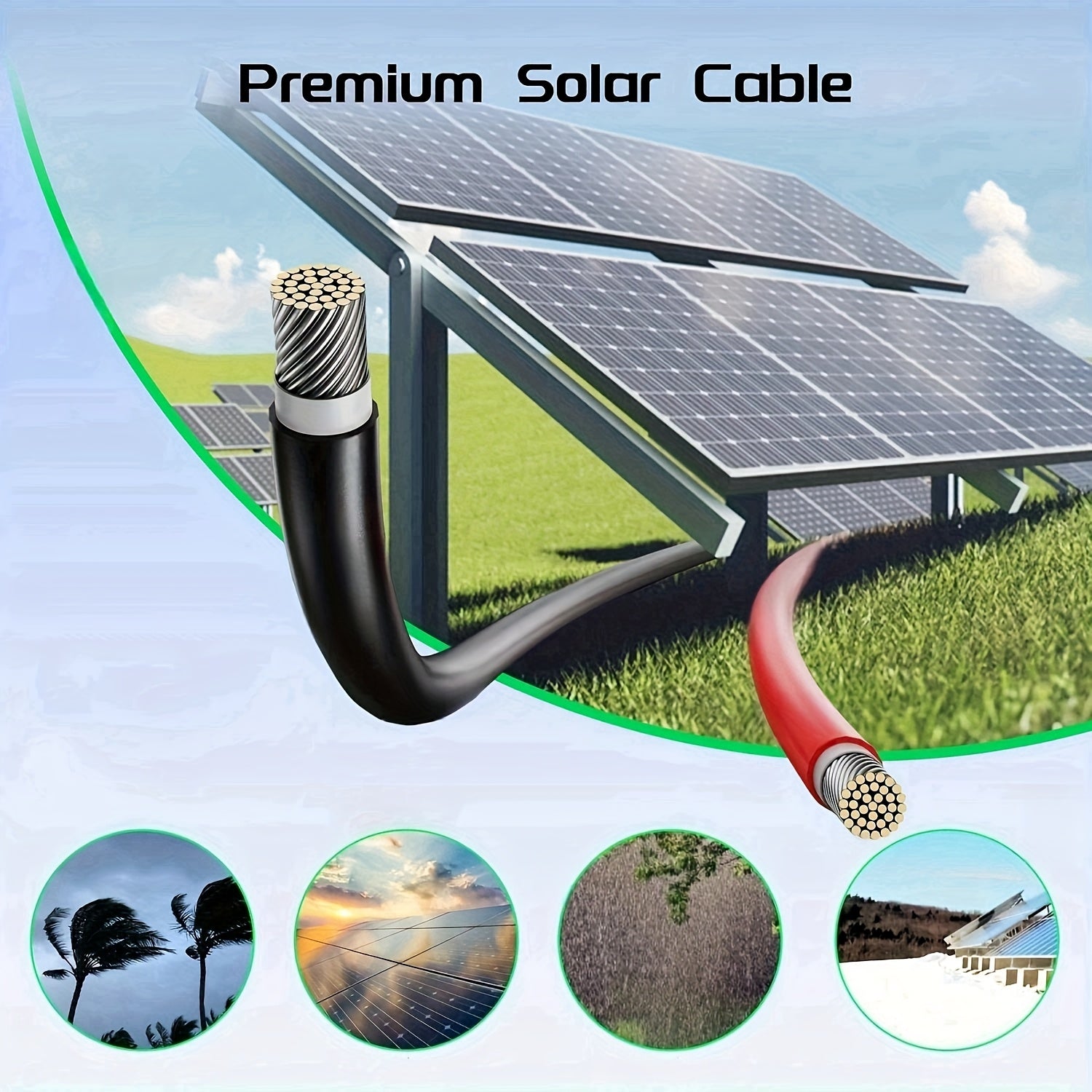 AXOTEN Quyosh Paneli Kengaytirish Kabeli To'plami, 30.48m, 10AWG Qoplangan Mis, Ikki Voltli 110V/220V, Tashqi, Avtomobil, RV, Qayiq, Amerika Seriyali Transport Vositalari uchun - Qora va Qizil Kombinatsiya To'plami, Batareyasiz