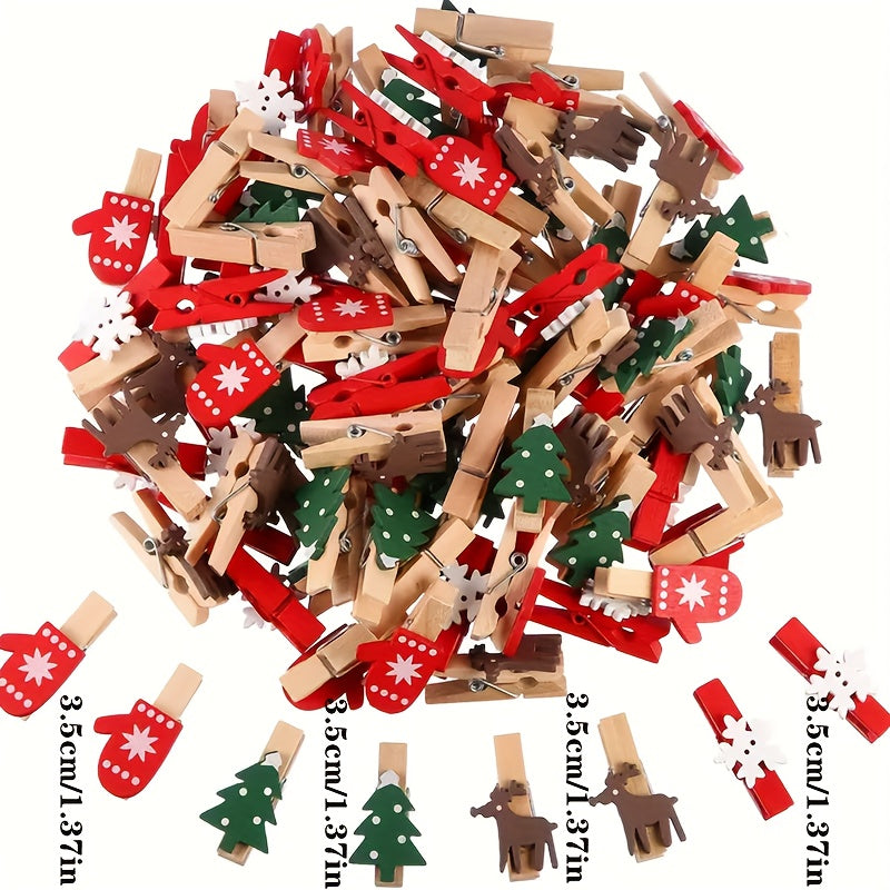 20-Pack Wooden Christmas Clothespins for Photos and Decorations with Holiday Shapes
