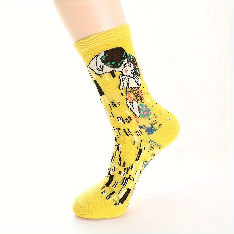 Men's Crew Socks 4-Pack Art Masterpiece Portrait Pattern Cotton Polyester