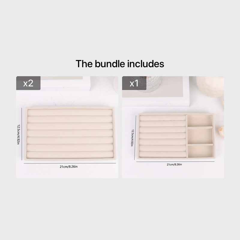 Beige Velvet Jewelry Organizer Tray for Earrings Rings and Accessories Storage