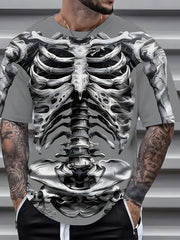 Футболка с графическим принтом черепа для мужчин большого размера, короткий рукав, круглый вырез, летняя повседневная, вязаный материал