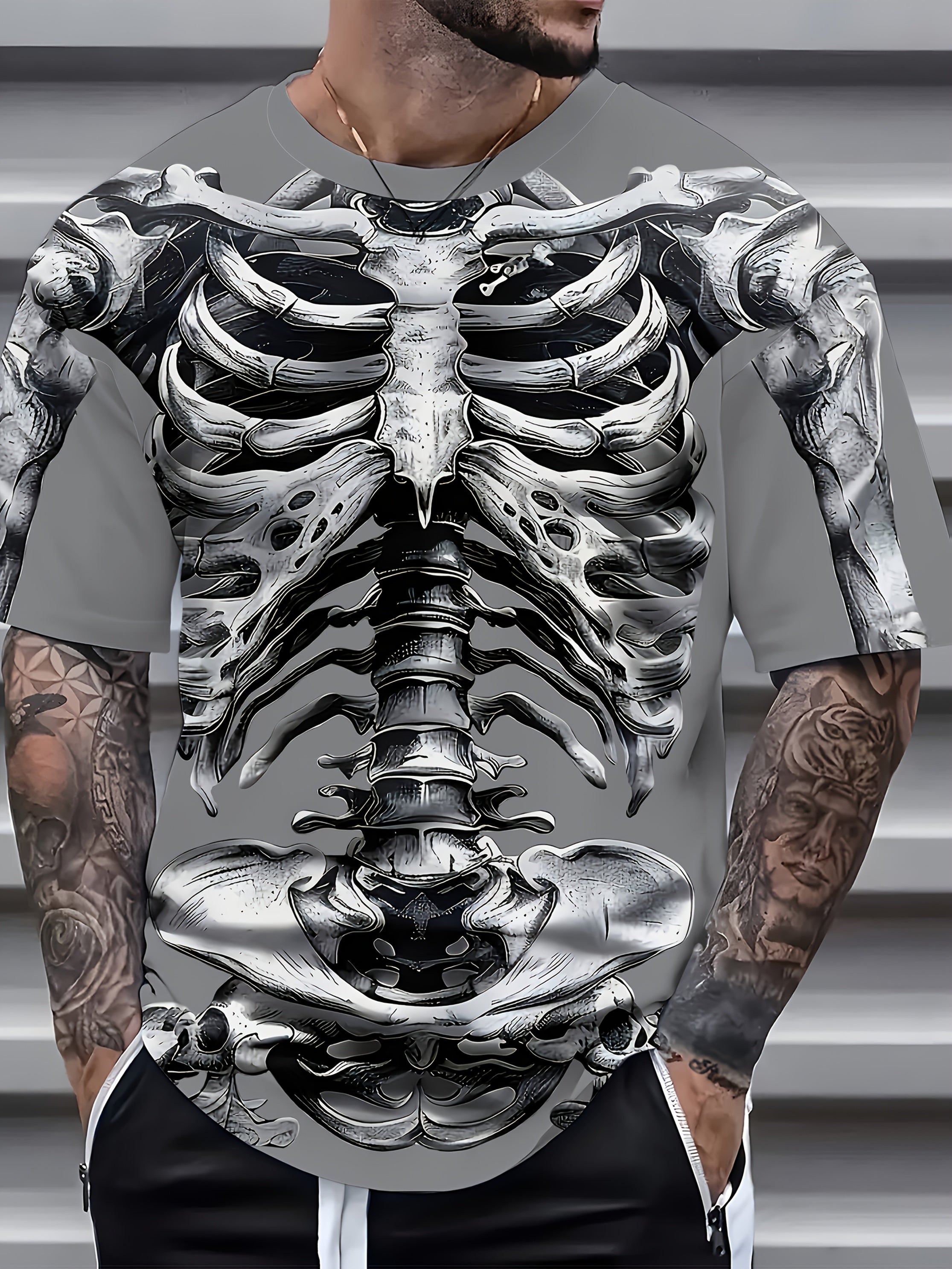 Plus Size Men's Graphic Skull Print T-Shirt Short Sleeve Crew Neck Summer Casual Knit Fabric