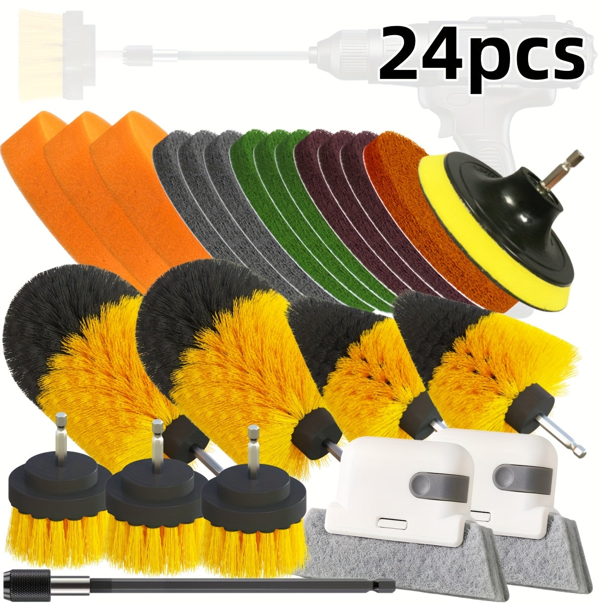 Cleaning Brush Set with 8/12/24 Drill Attachments, Electric Brush, Extension