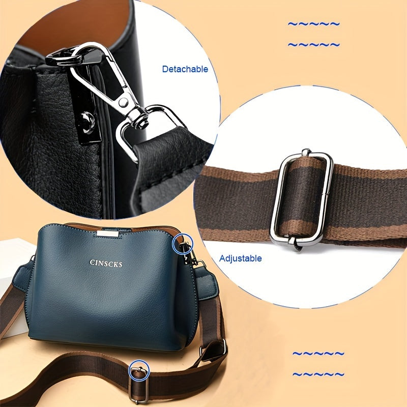 Women's Casual Water-Resistant PU Tote Bag with Detachable Shoulder Strap