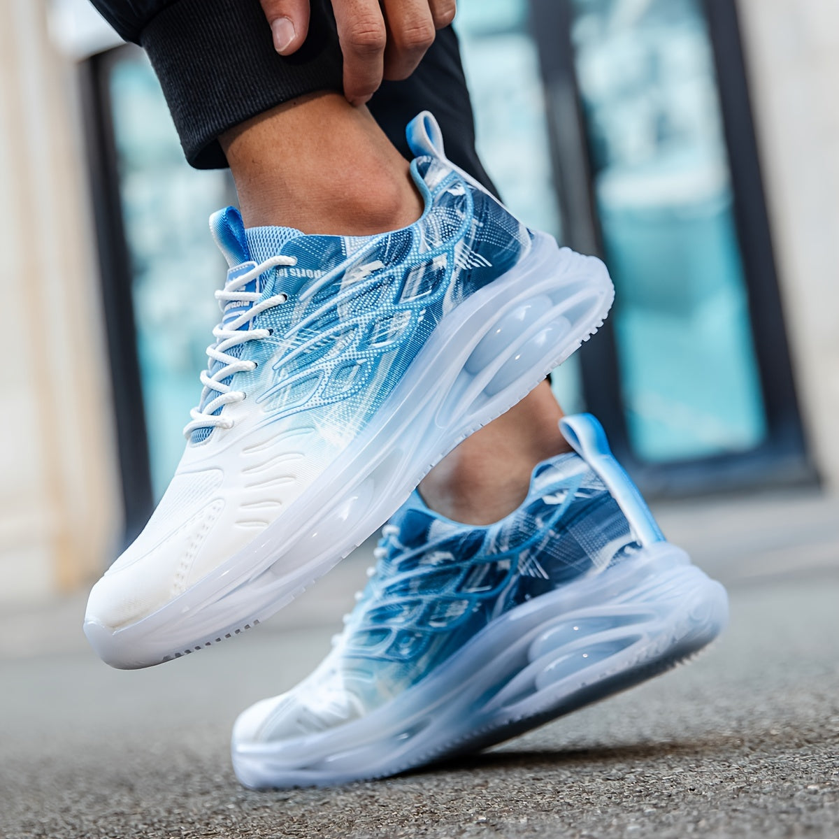 Men's Sneakers Gradient Color Wing Pattern Air Cushion Non-Slip Running Casual Sports