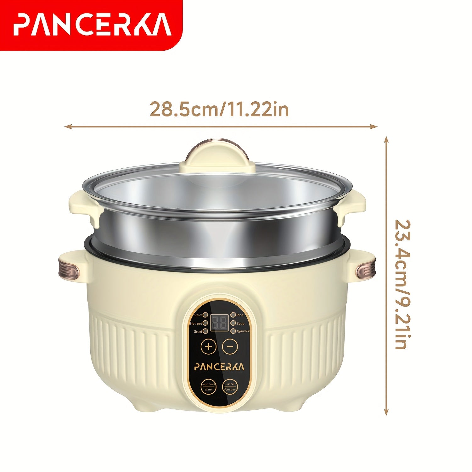 PANCERKA 2L Katta quvvatli elektr hot-poti, sozlanadigan harorat nazorati bilan (800W), sho'rva, bug'lash, makaron va boshqalar uchun. Portativ va oson tozalanadigan, uy, yotoqxona va ofislar uchun ideal.