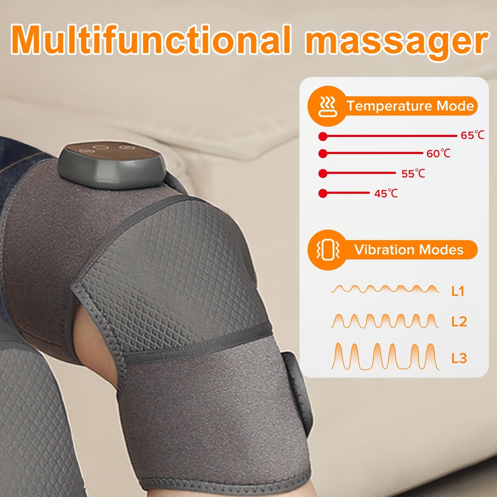 Adjustable Heat and Vibration Knee and Leg Massager Rechargeable USB Body Pain Relief