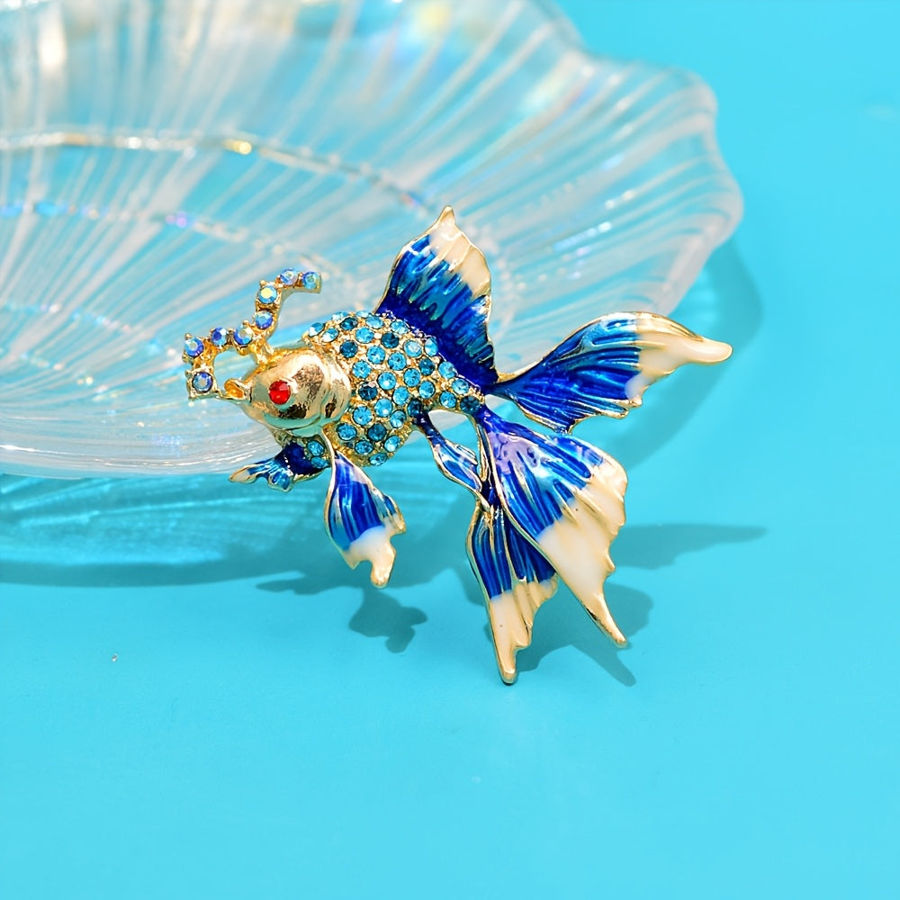 Goldfish Brooch Pin Rhinestones Animal Shaped Vintage Style Lapel Accessory for Women and Men