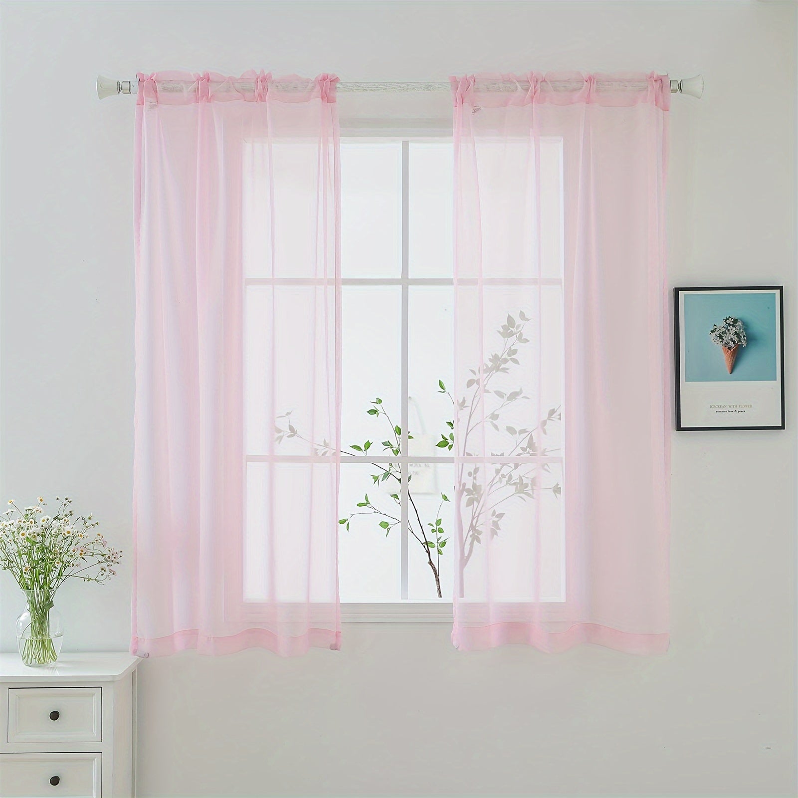 Terylene Gauze Curtains 2-Piece Set Semi-Transparent Light-Filtering Home Decor