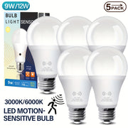 Set of 5 LED Motion Sensor Bulbs 9W/12W 3000K/6000K 1200LM Indoor