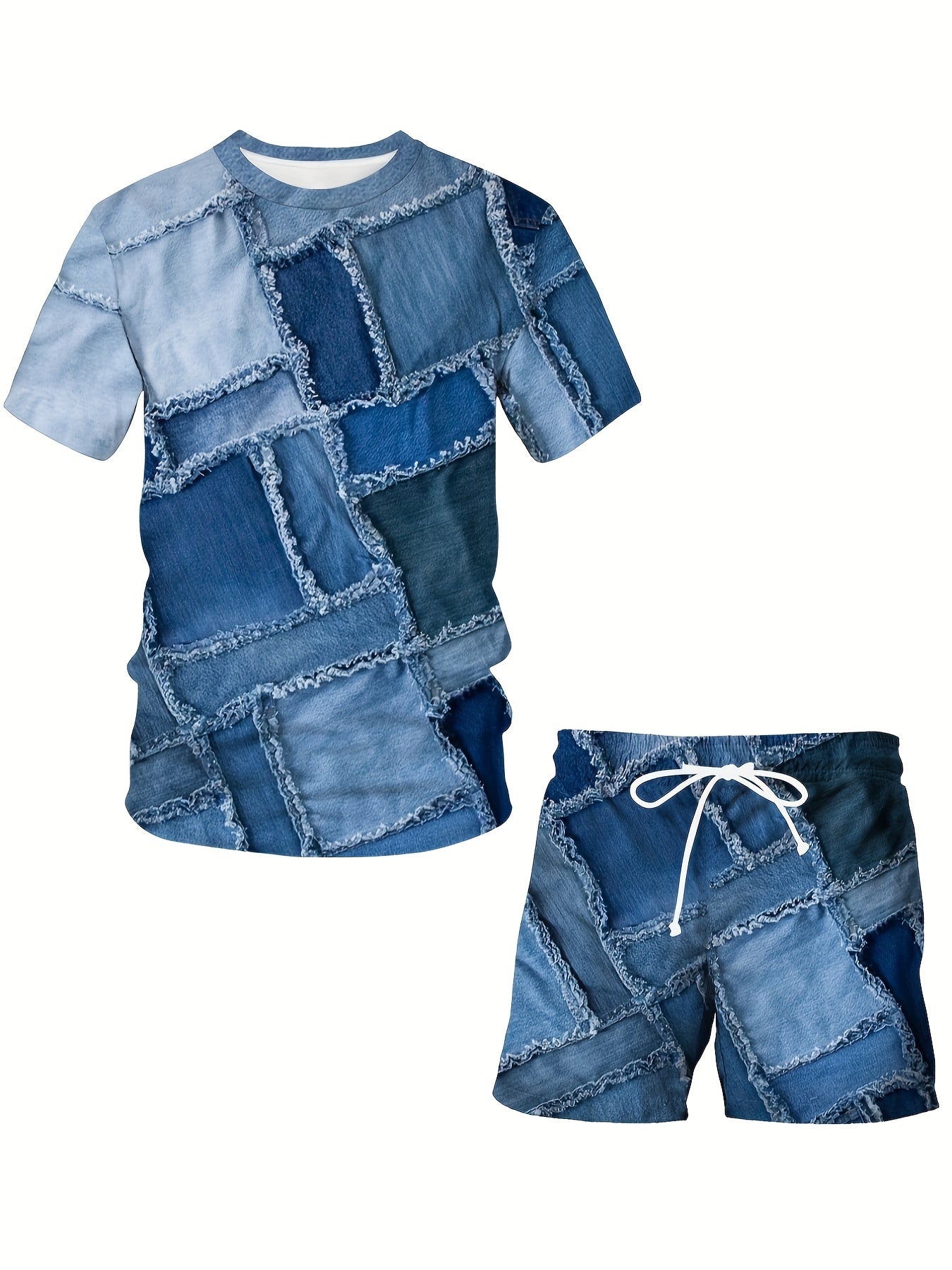 Katta o'lchamdagi kesilgan kontrast rangli 3D bosma bilan ajralib turadigan erkaklar uchun tasodifiy sport kostyumi.