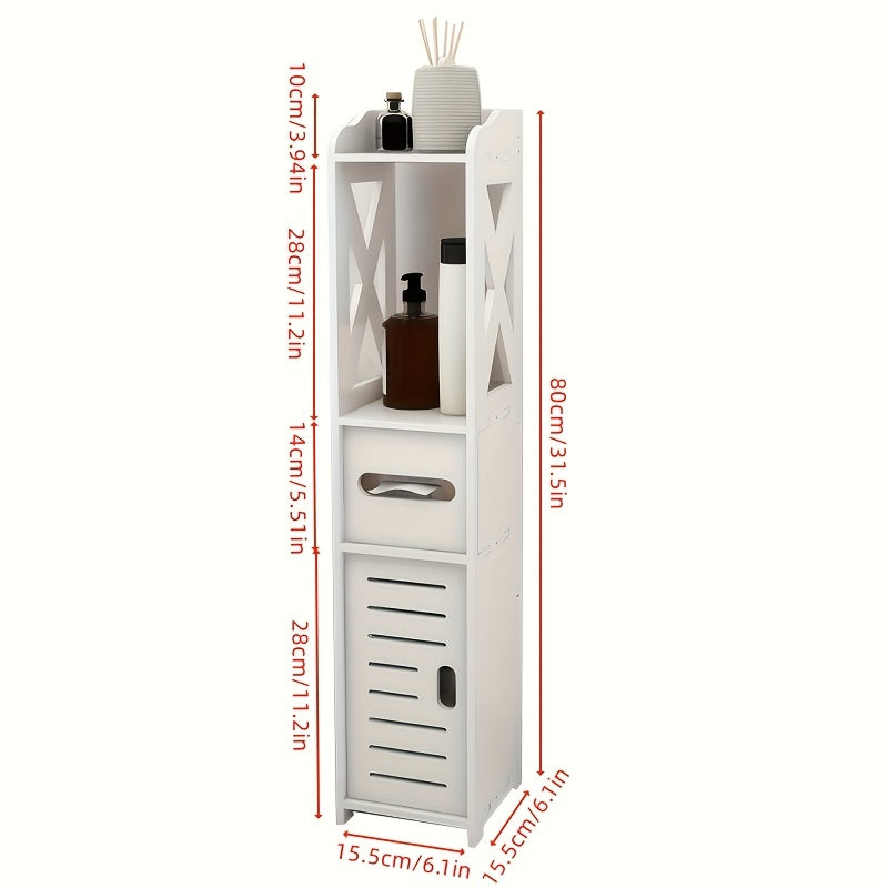 White Bathroom Storage Cabinet with Doors Shelves and Paper Holder