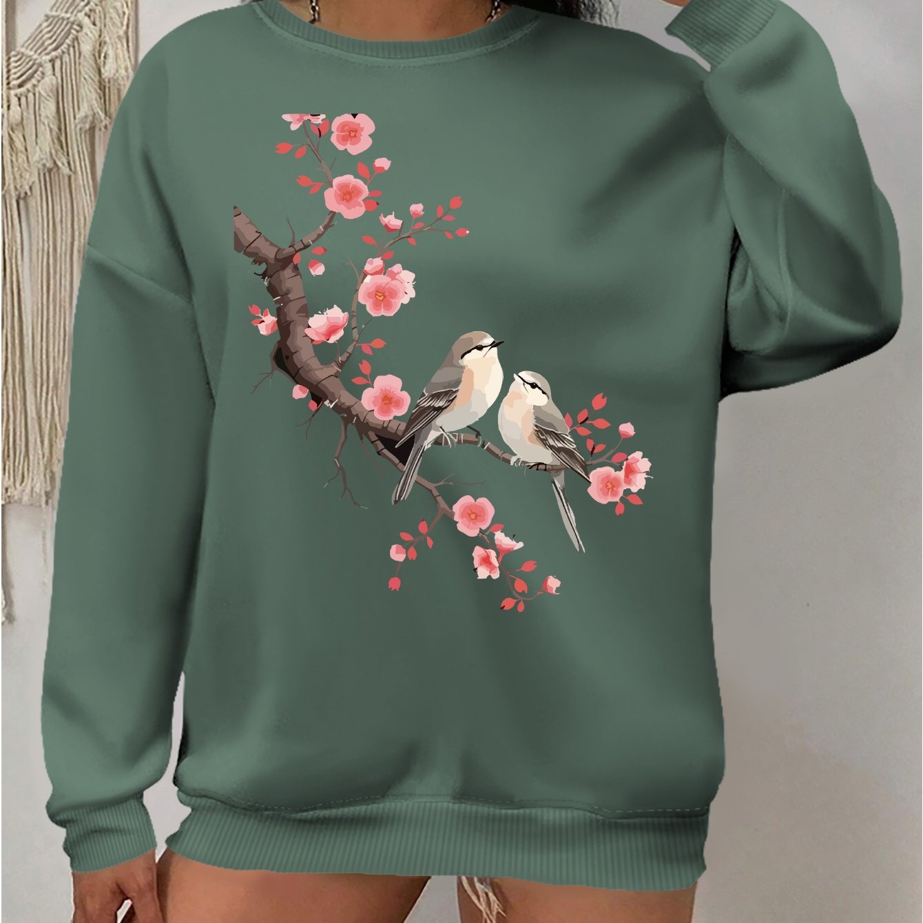 Plus Size Womens Floral Sweatshirt Casual Crew Neck Pullover Long Sleeves