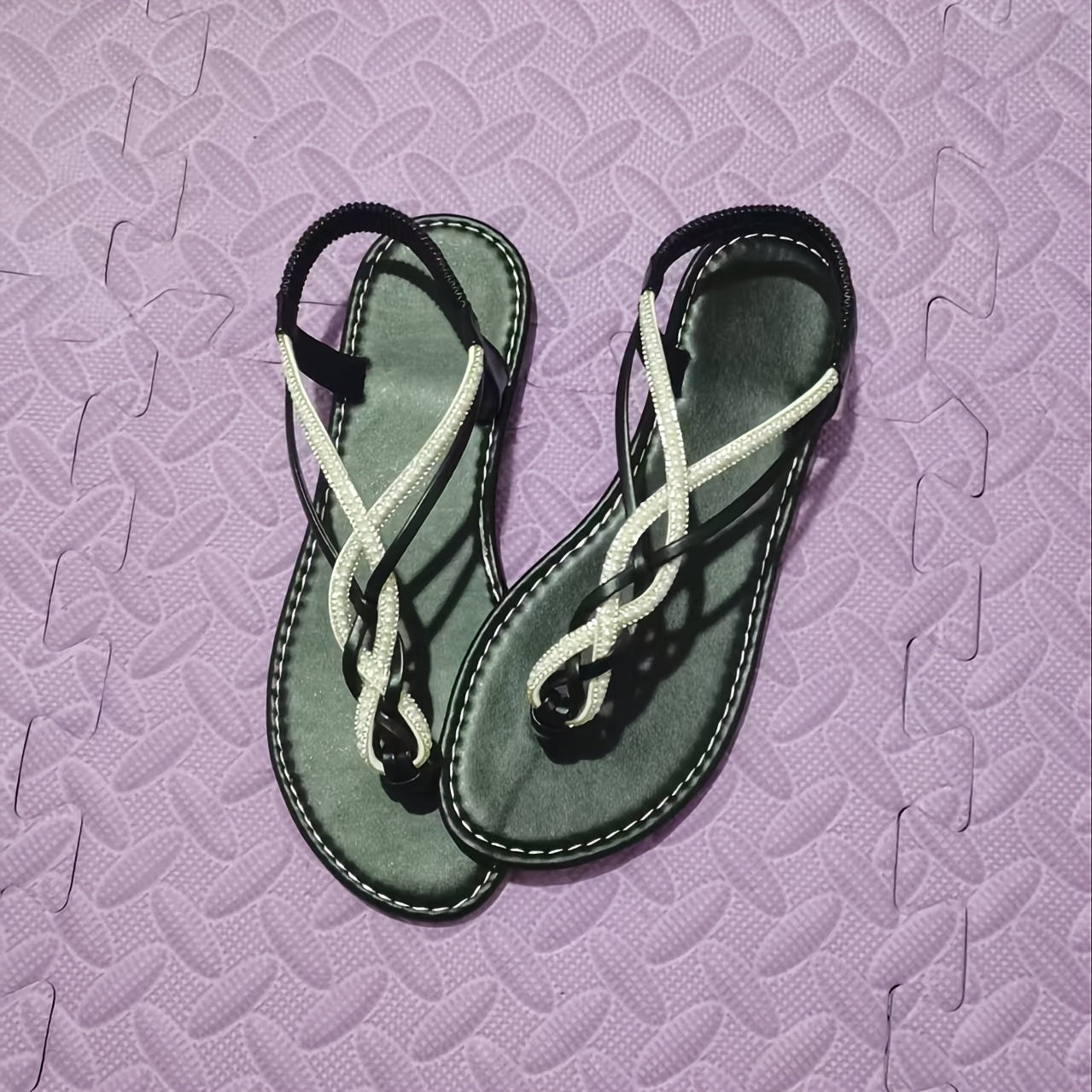 Women’s Bohemian Flat Sandals with Crisscross Straps Sparkling Accents