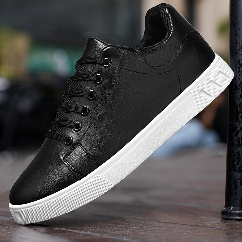 Men's Solid Color Low-Top Casual Skate Shoes for Outdoor Walking and Jogging