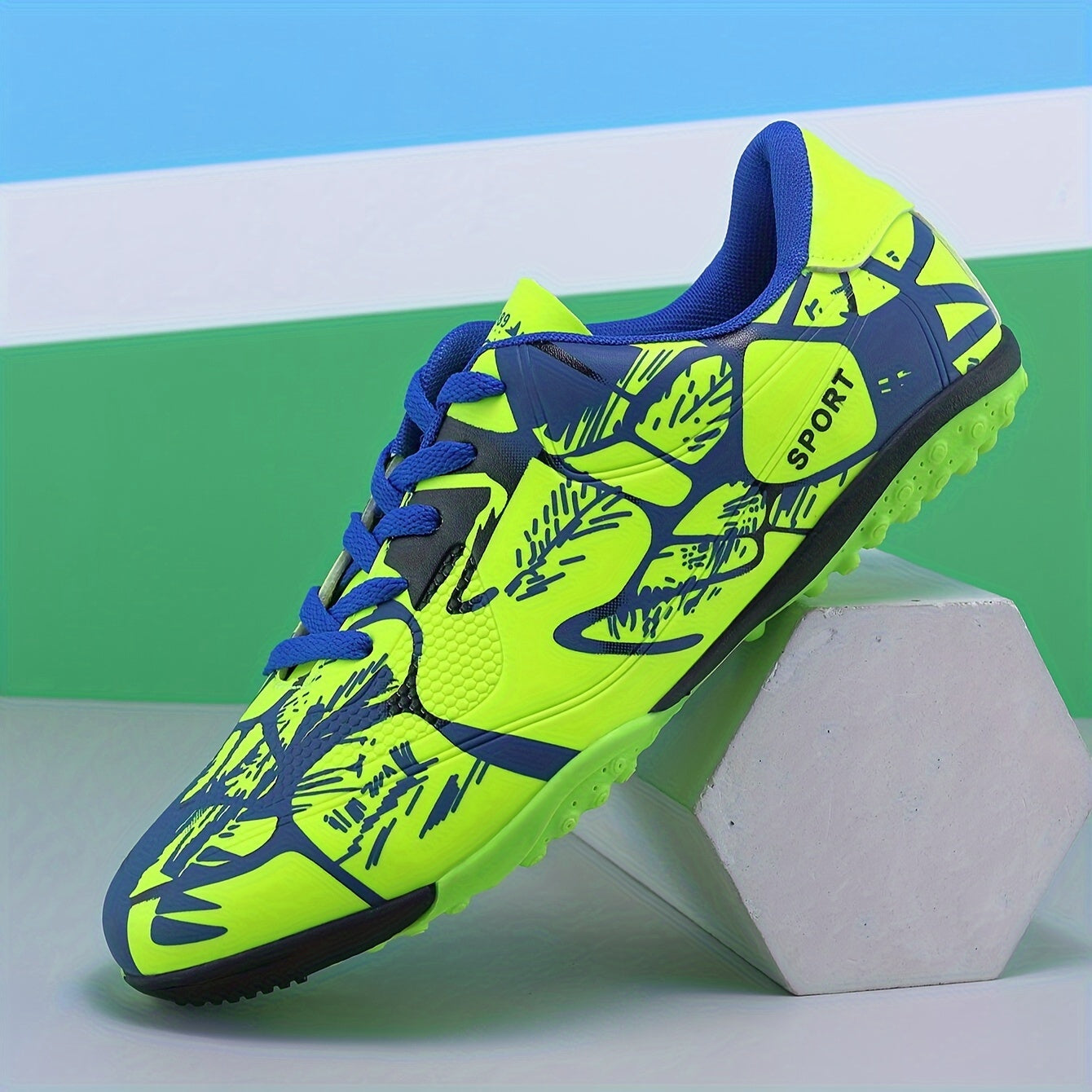 Men's Blue and Black Performance Soccer Cleats with Anti-Skid Sole Breathable Upper for Outdoor Training