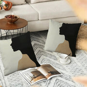 Set of 2 Abstract Face Silhouette Pillow Cases 45.72cm Flannel Zipper Machine Washable