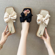 Women's Slide Sandals with Bowknot, Square Toe, Flat PVC Sole, All-Season