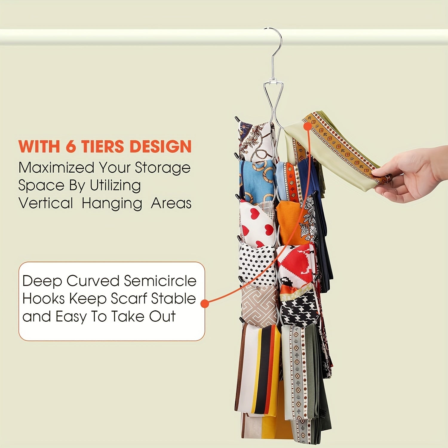 Non-slip Ties Hanger with Hooks for Scarves Belts Closet Organizer Space Saver