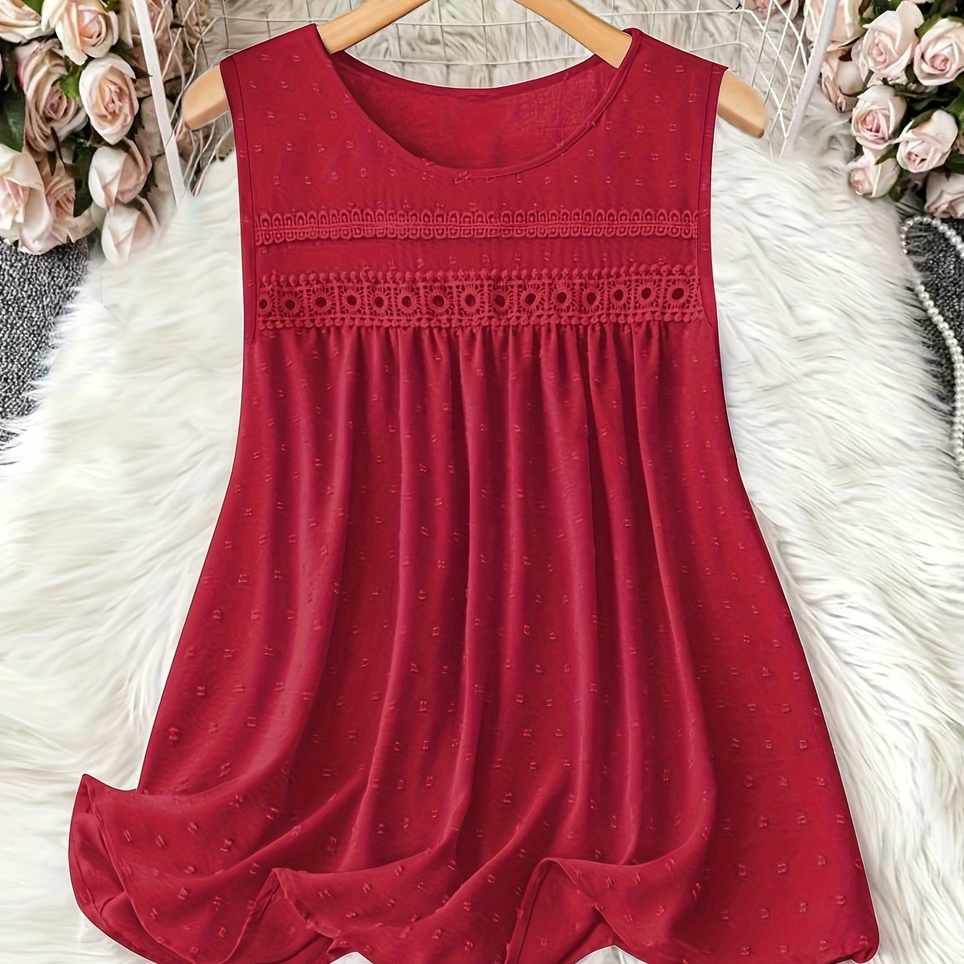 Топ без рукавов женский с кружевной отделкой больших размеров, темно-синий, дышащий, для всех сезонов