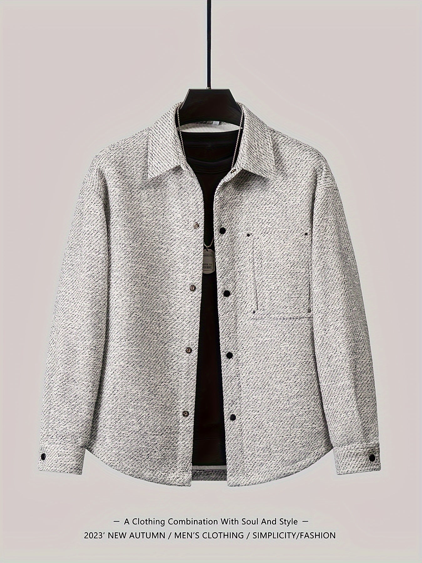 Men's Autumn Casual Lapel Collar Woven Polyester Jacket with Pockets