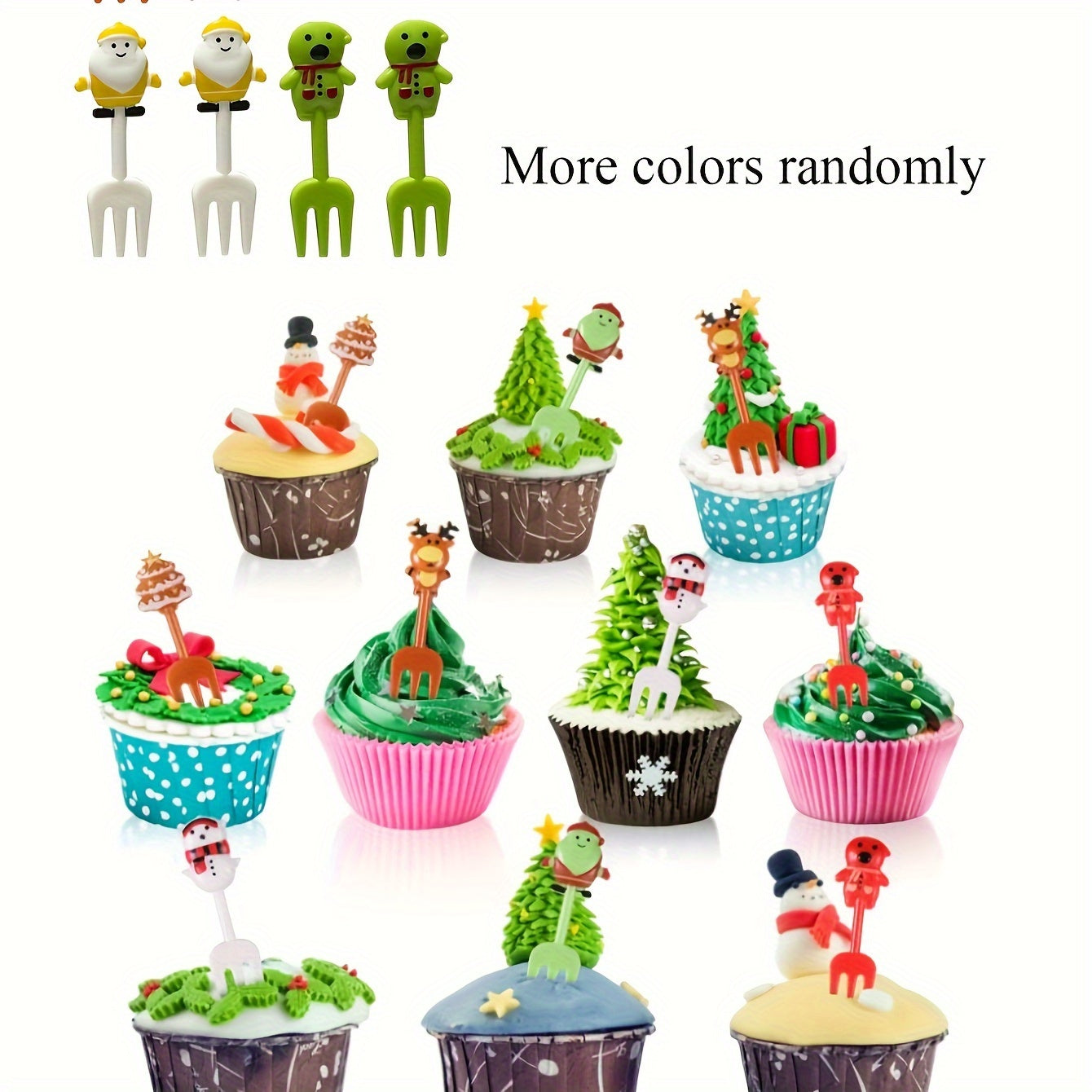 10-Piece Christmas Cartoon Fruit Fork Set for Kids with Animal Designs for Bento Lunch and Holiday Parties