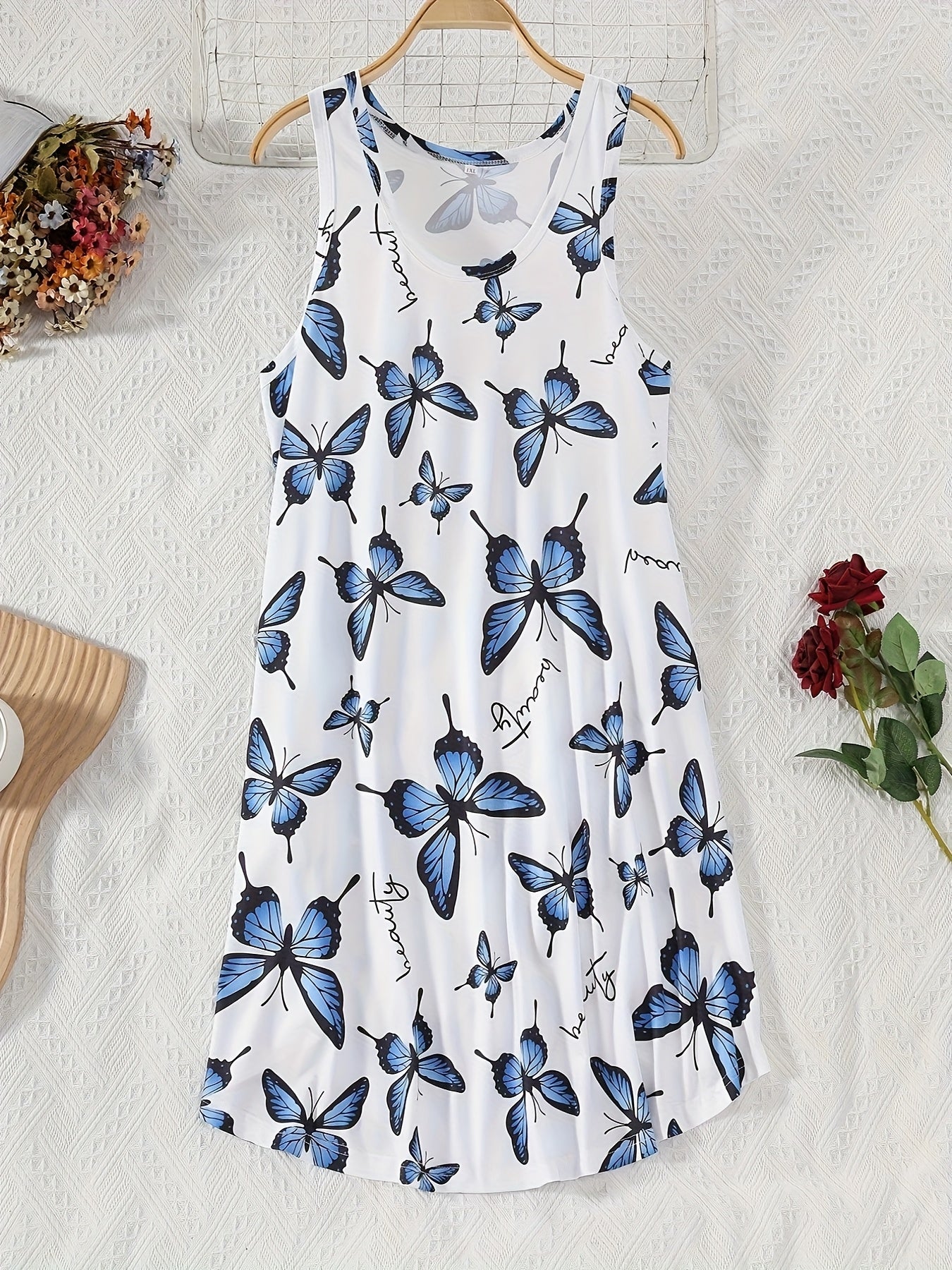 Women's Plus Size Sleepwear Set Casual Nightgowns with Cartoon Hearts and Butterflies