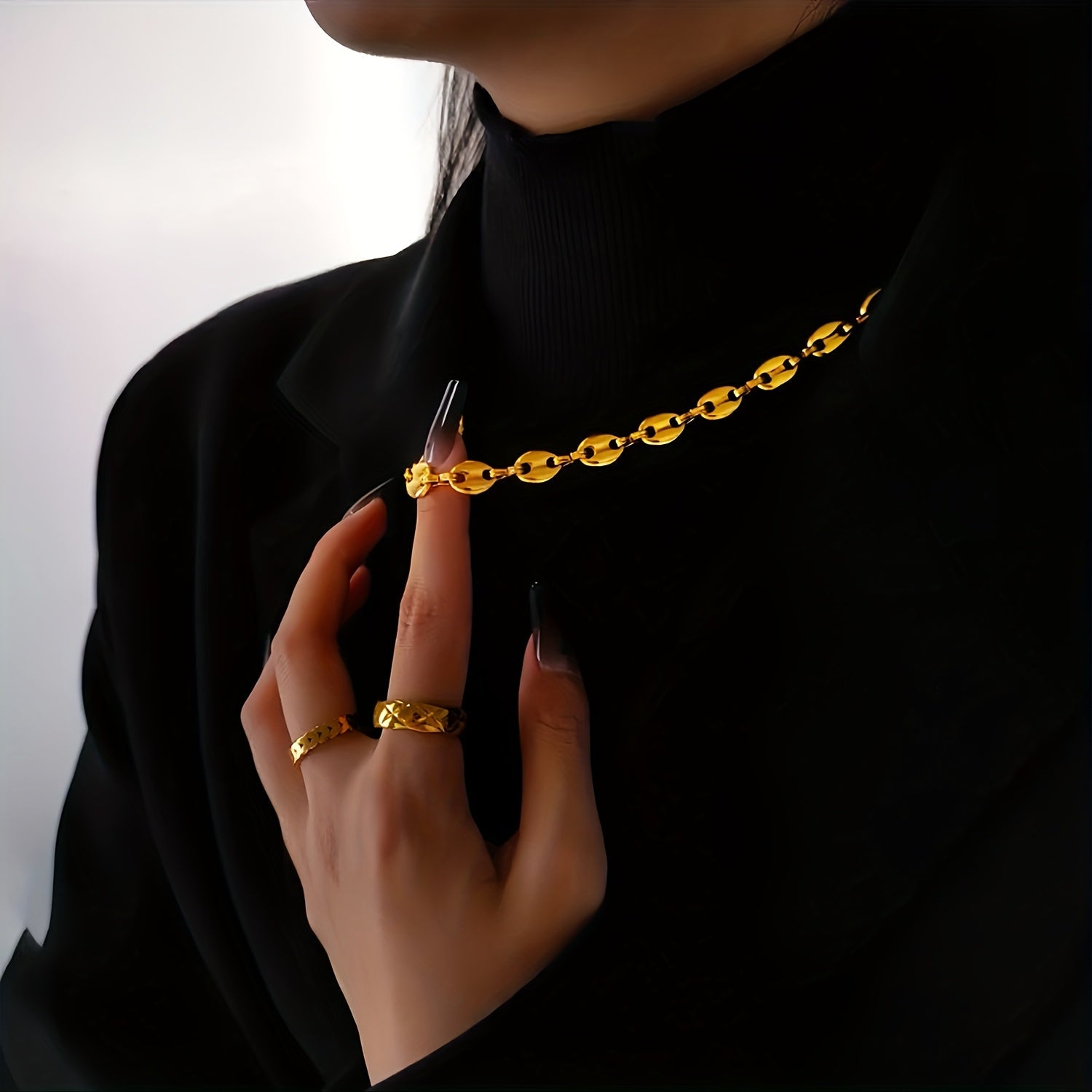 Zarif Qahva Donasi Pendant Marjon, Oltin Qoplamali Noxush Po'lat Y-Shaklidagi Zanjir, Har kuni kiyish uchun ideal, erkaklar va ayollar uchun.