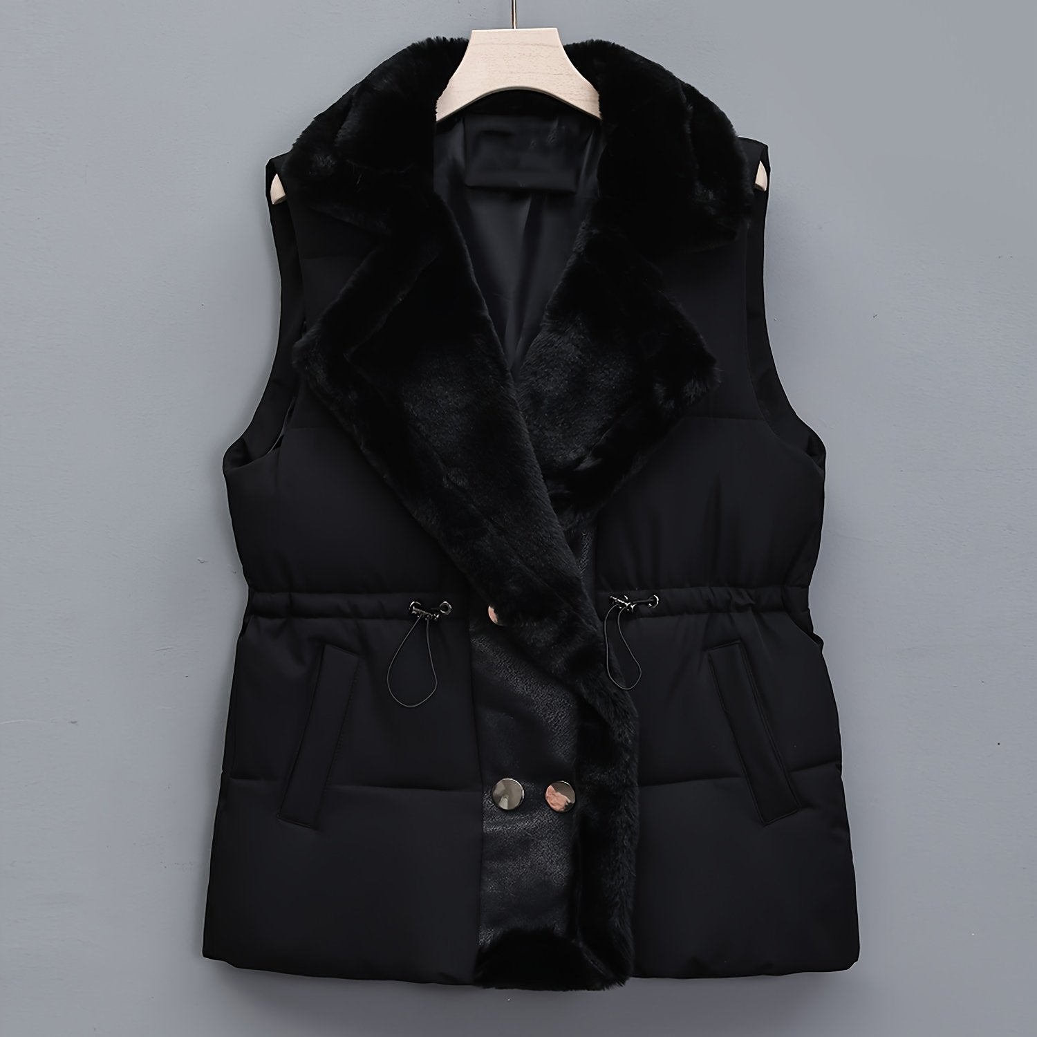 Women's Padded Vest Fall Winter Solid Color Button Casual Warm Machine Washable