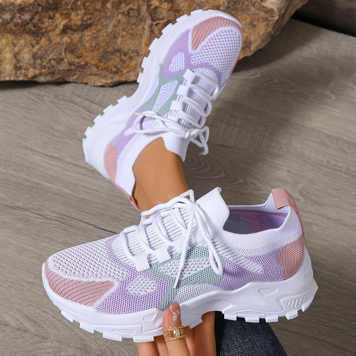 Women's Mesh Sneakers Breathable Low-Top Casual Shoes Black Pink Accents