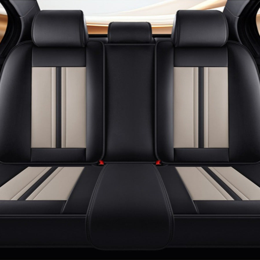 Fundas de asiento de coche transpirables universales de PU para 5 asientos negro beige