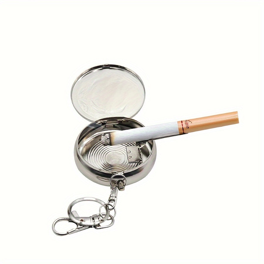 Stainless Steel Round Ashtray with Key Ring No Battery Required