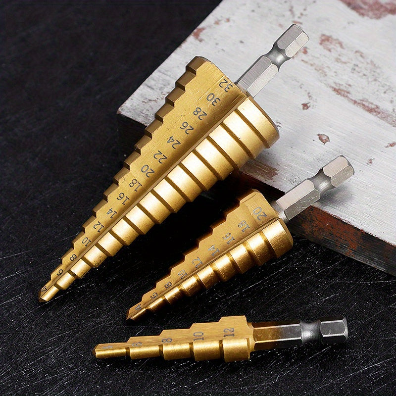 Titanium Step Drill Bit for Wood and Metal 4-32mm High-Speed Steel Hex Head