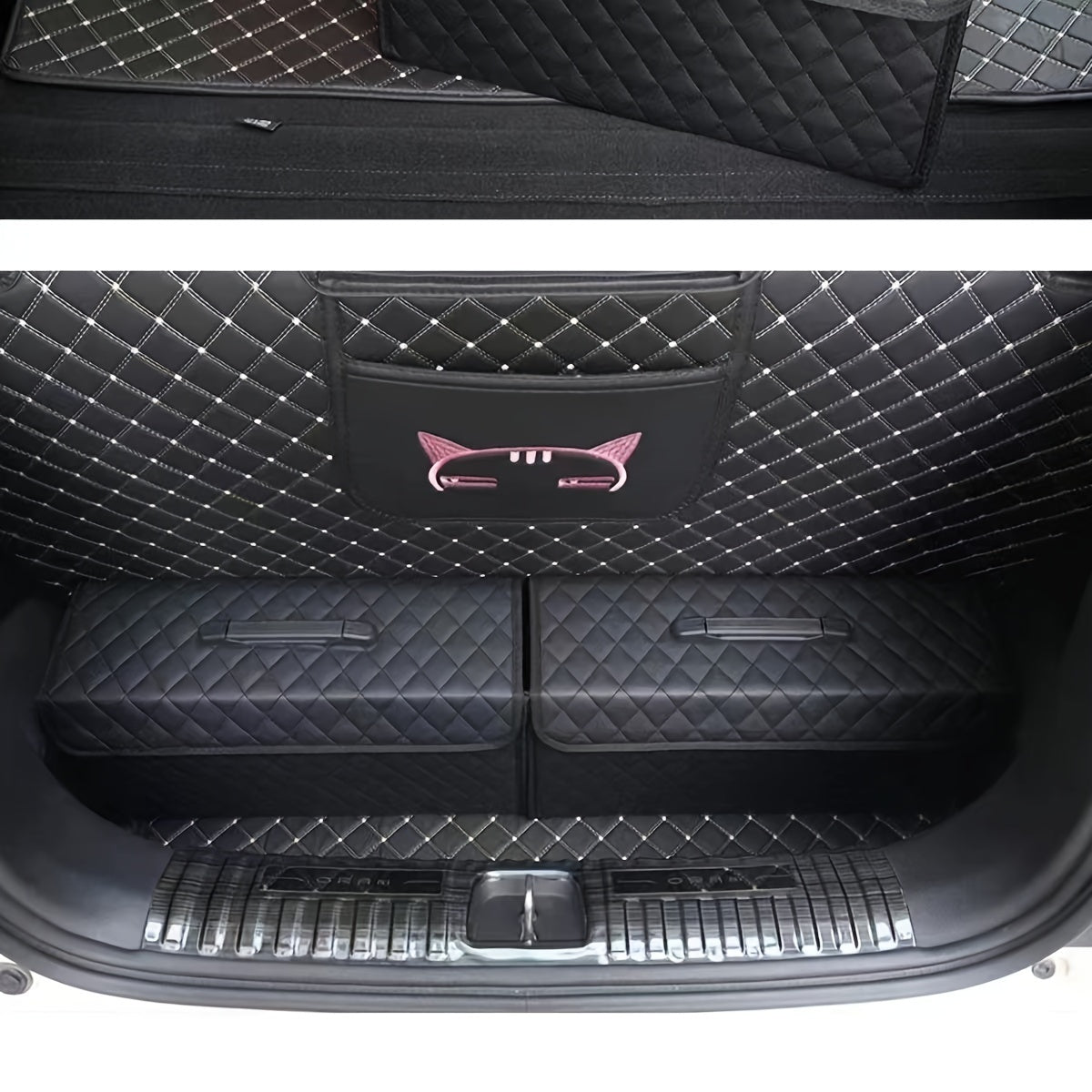 Organizador de maletero de coche en cuero con acolchado en forma de diamante, espacioso y de gran capacidad