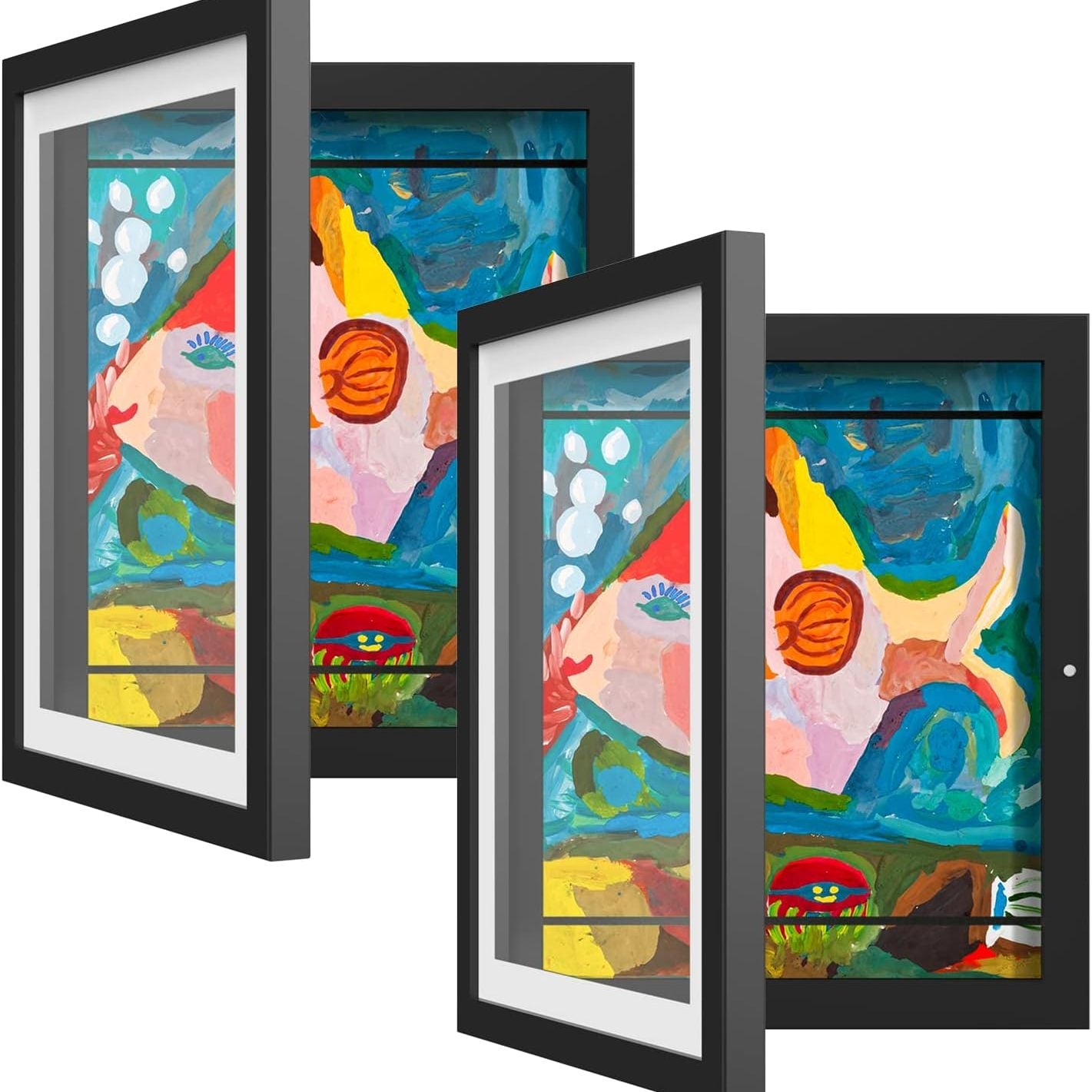 Two Art Frames for Interchangeable Artwork Display Horizontal Vertical Front Opening with or without Mat