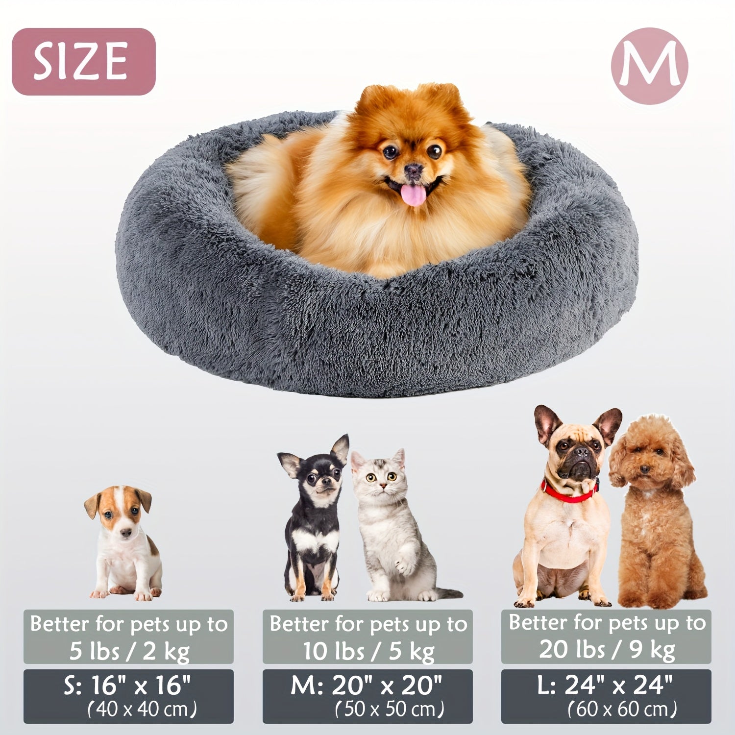 Round Dog Bed for Winter Indoor Use Polyester Non-Skid Bottom Small to Large Dogs