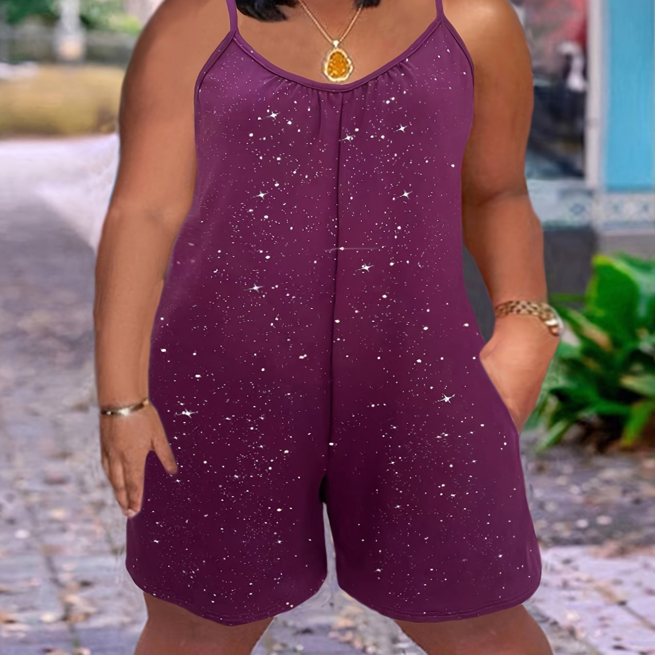 Women's Sleeveless Jumpsuit with Starry Night Print Navy Blue Casual Dress