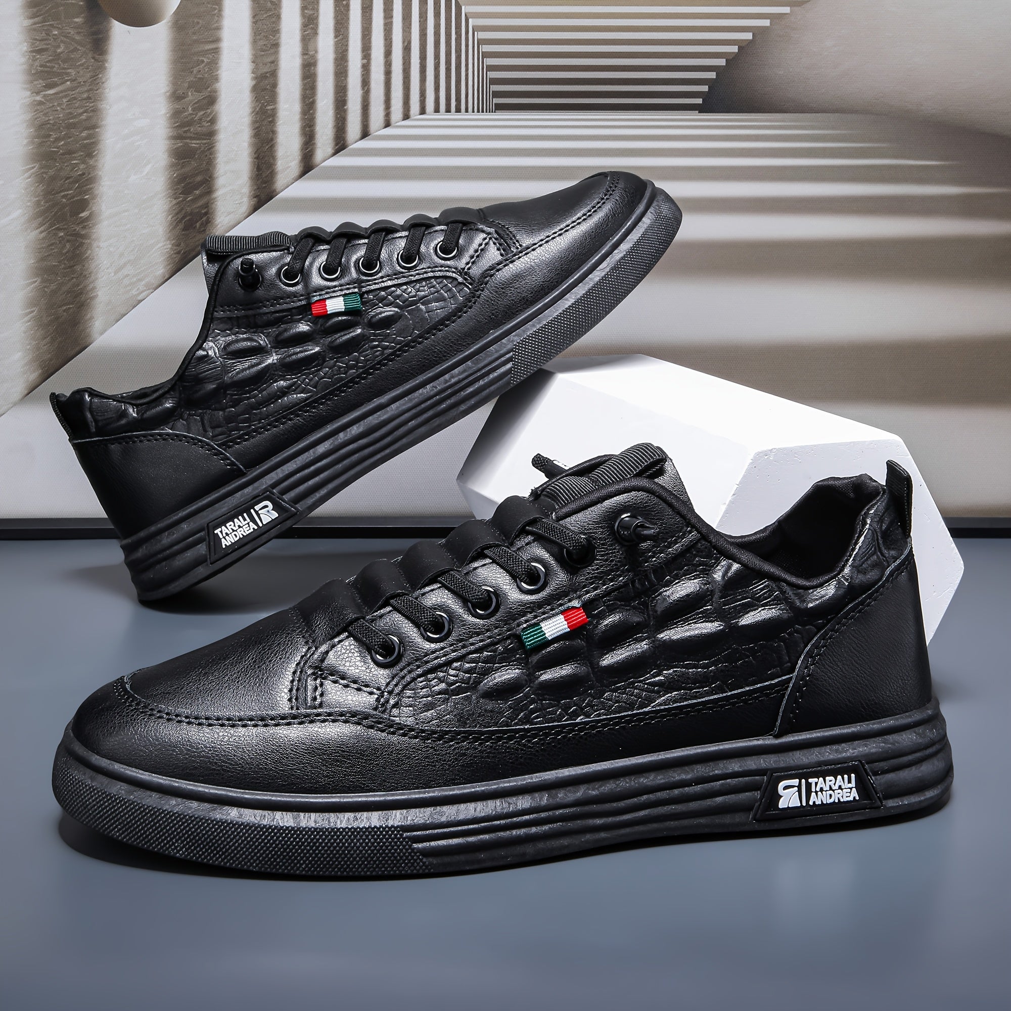 Men's Low Top Sneakers Casual Lightweight All-Season PU Slip-On Round Toe